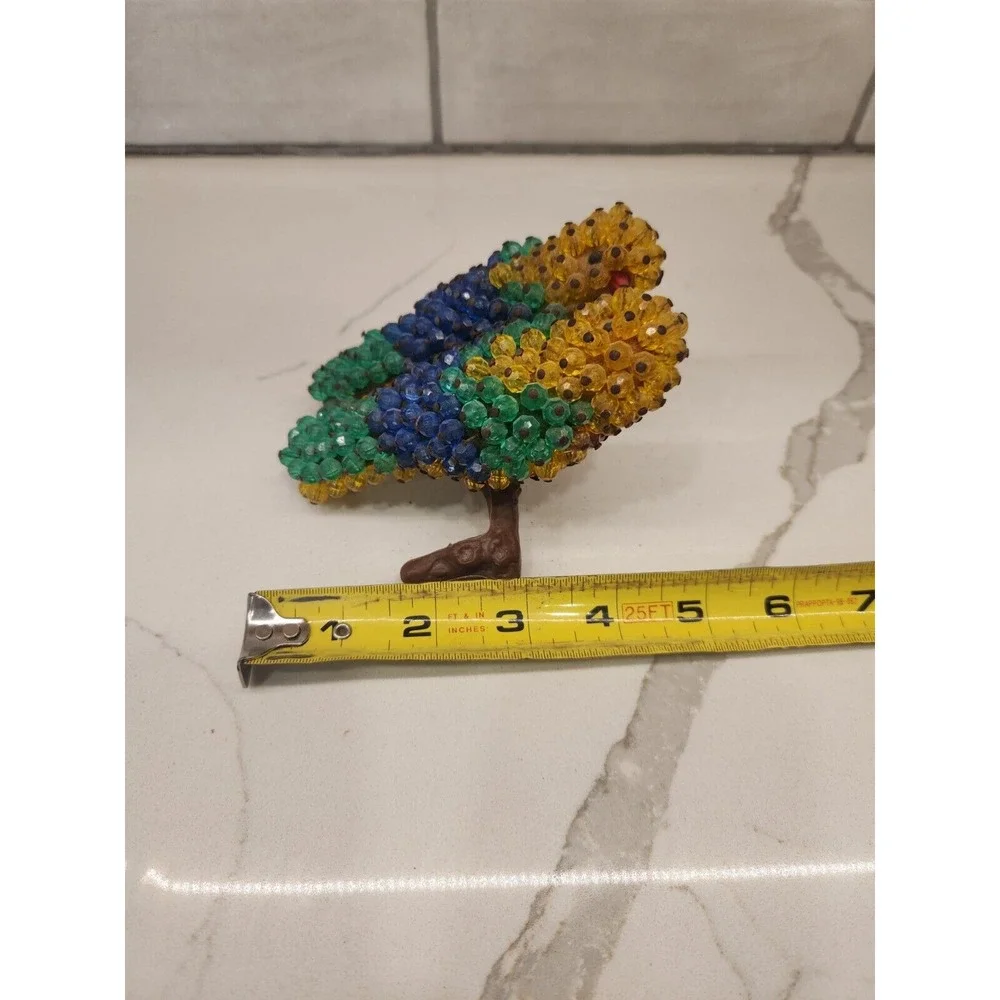 Vintage Pair Of Yellow Green Blue Parrots Birds‎ Sitting On A Plastic Log Perch